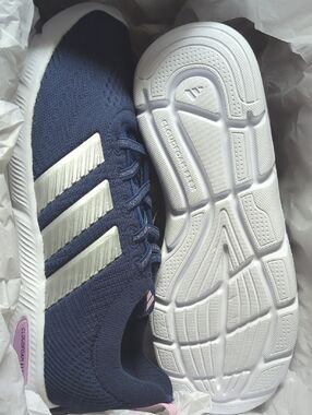 Adidas Navy and White Knit Slip-On Sneakers with Silver Stripes